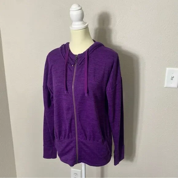 Athleta Heathered Purple Full Zip Hoodie W/ Thumbholes Women's Size Small - Picture 14 of 16
